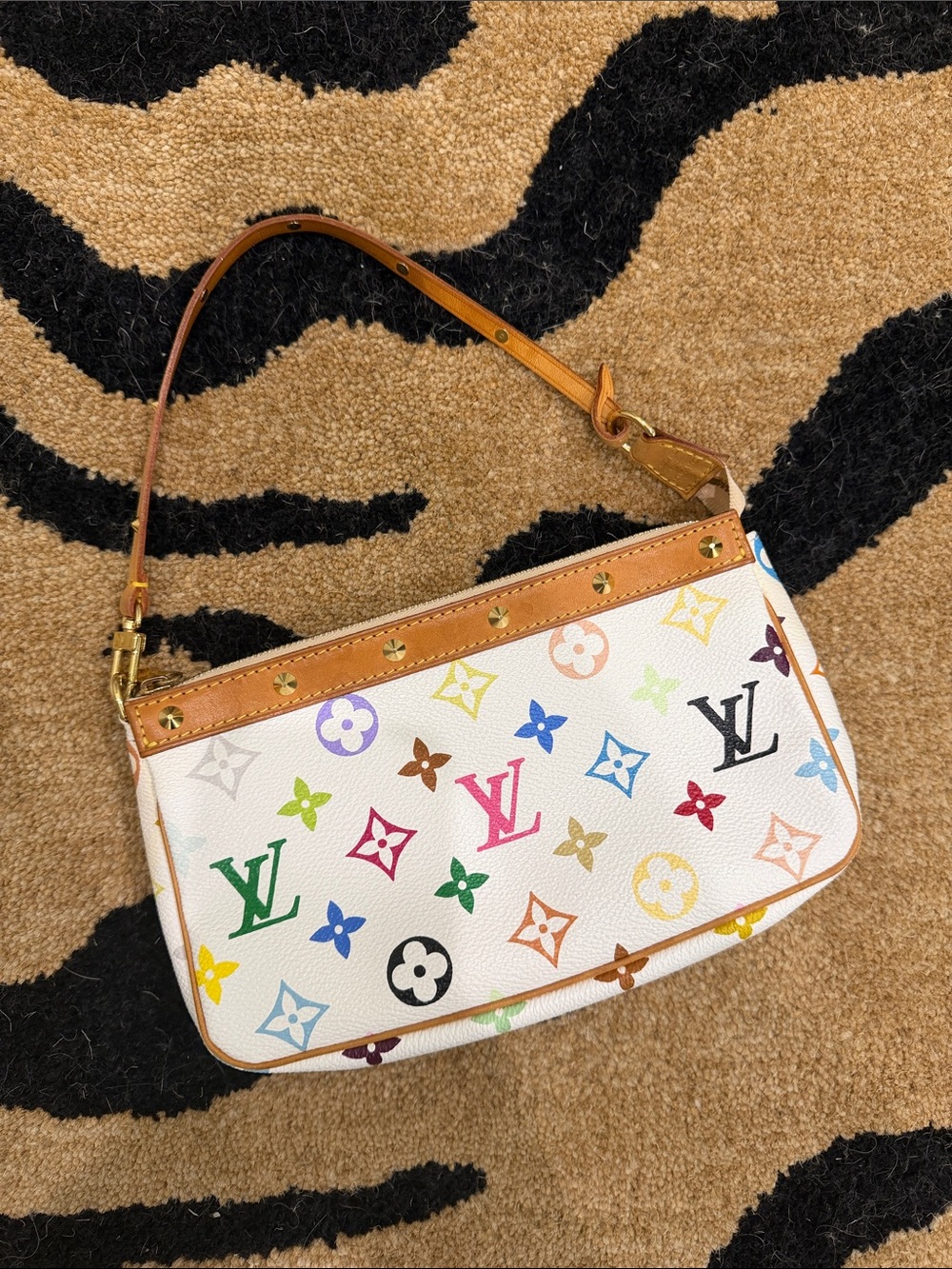 Louis Vuitton White Multicolor Mini Pochette with Tan Trim - Picture 2 of 2